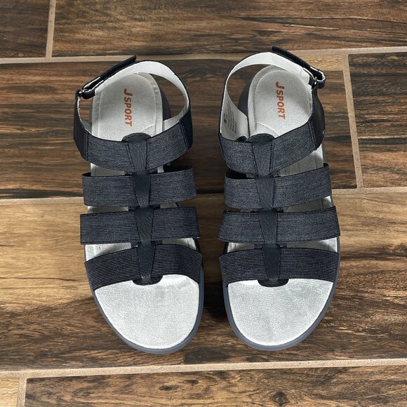 JSport Cara Womens Size 9 Shoes Black Open Toe Lightweight Strappy Wedge Sandals - Picture 11 of 13